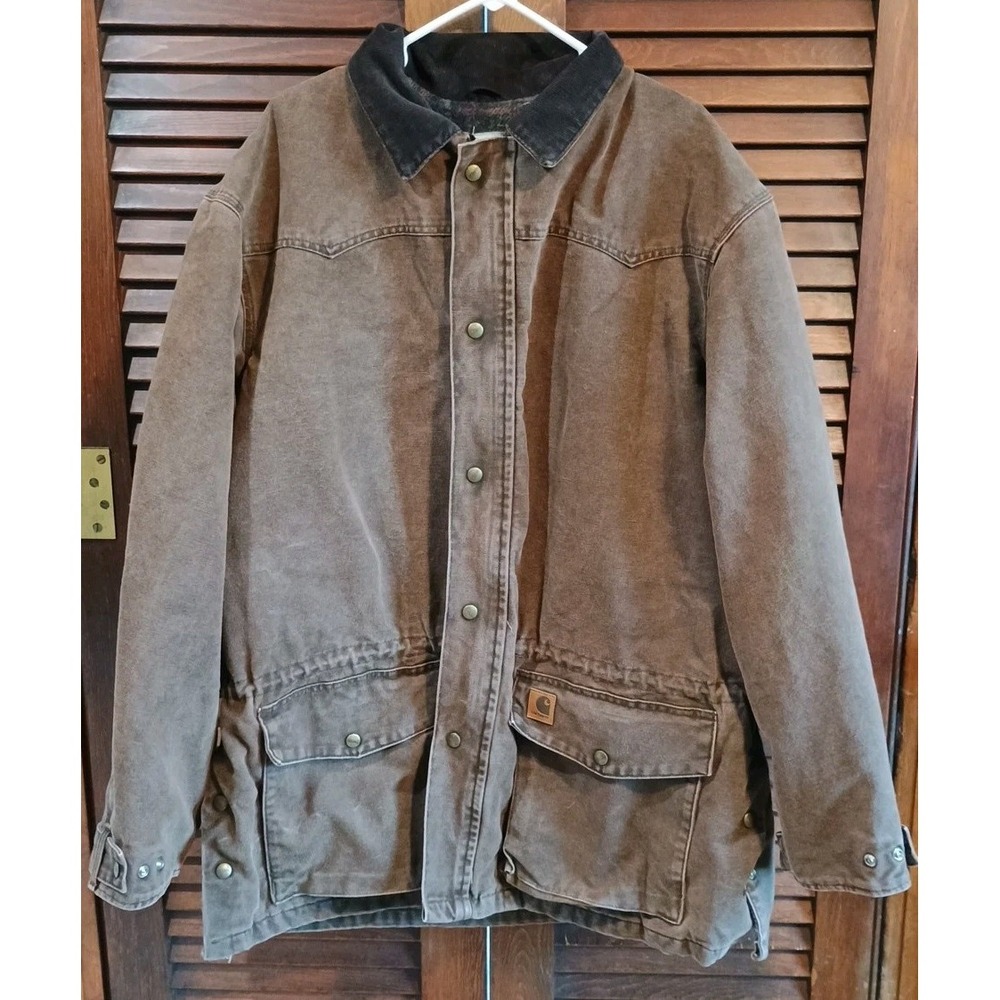 Vintage Carhartt Blanket Lined Barn Chore Jacket Coat Mens XL Reg Brown